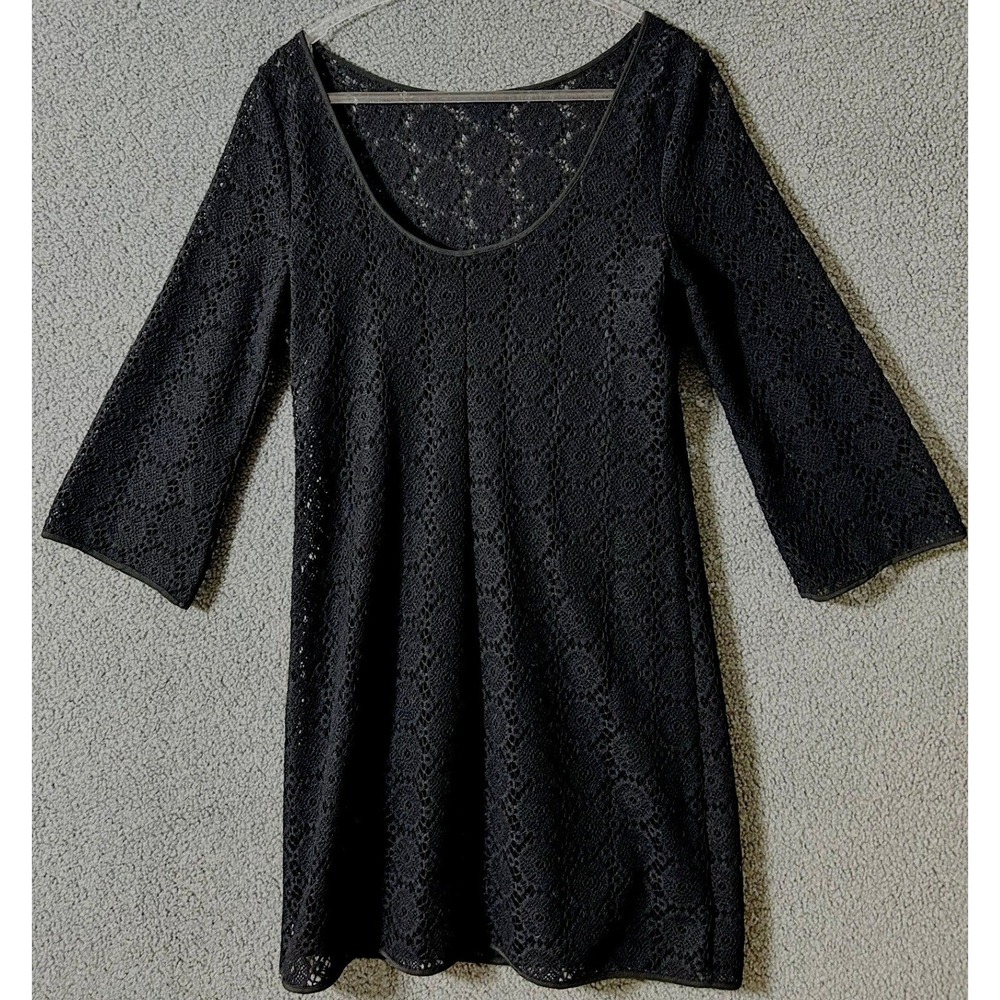 Lilly Pulitzer Lace Dress Women M Black 3/4 Sleeve Scoop Neck Mini Shift